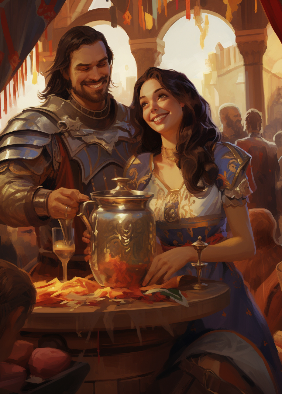 Cartoon Realism: Medieval Feast with Wine and Knight