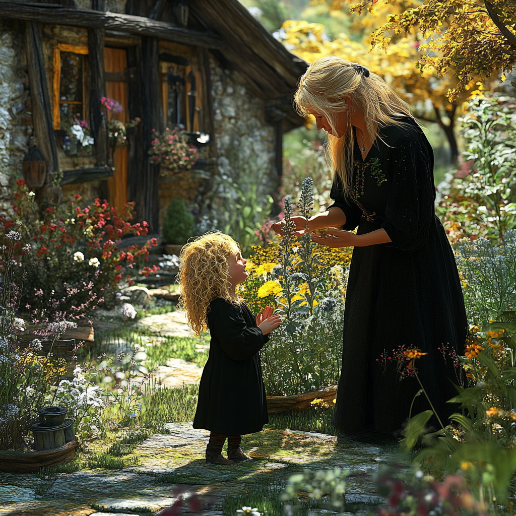 Blonde girl in herb garden