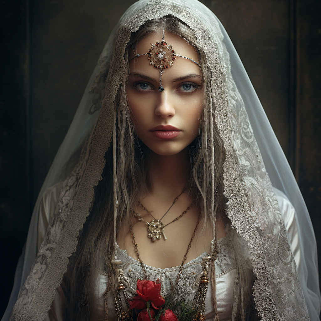 Beautiful medieval bride in gown