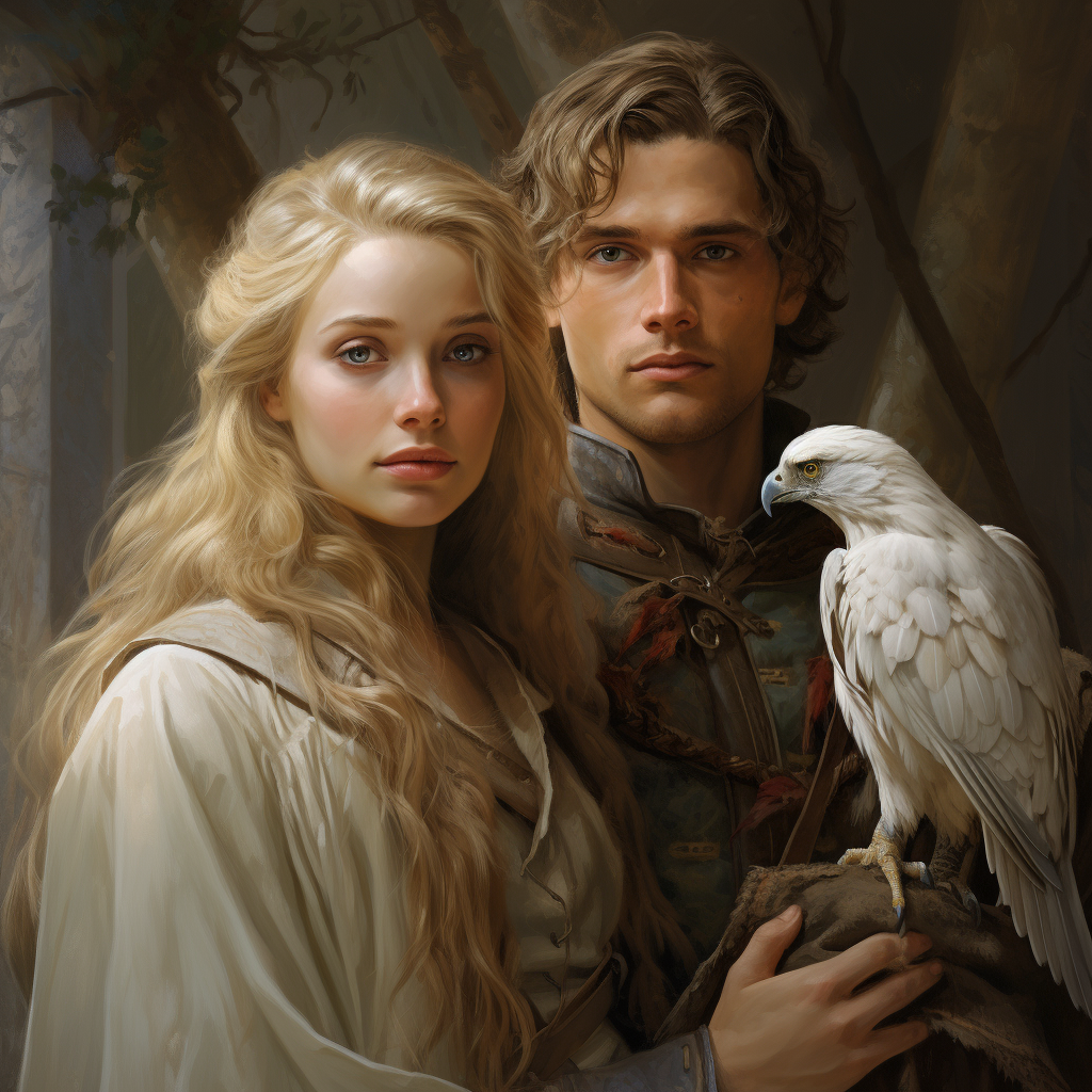 Medieval brother and sister with blonde hair and blue eyes