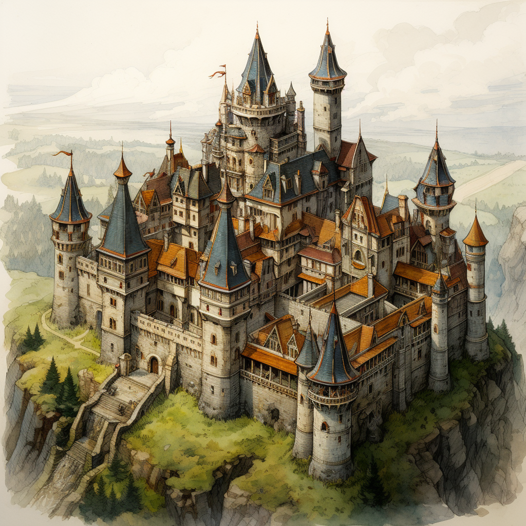 Medieval castle in manuscript style