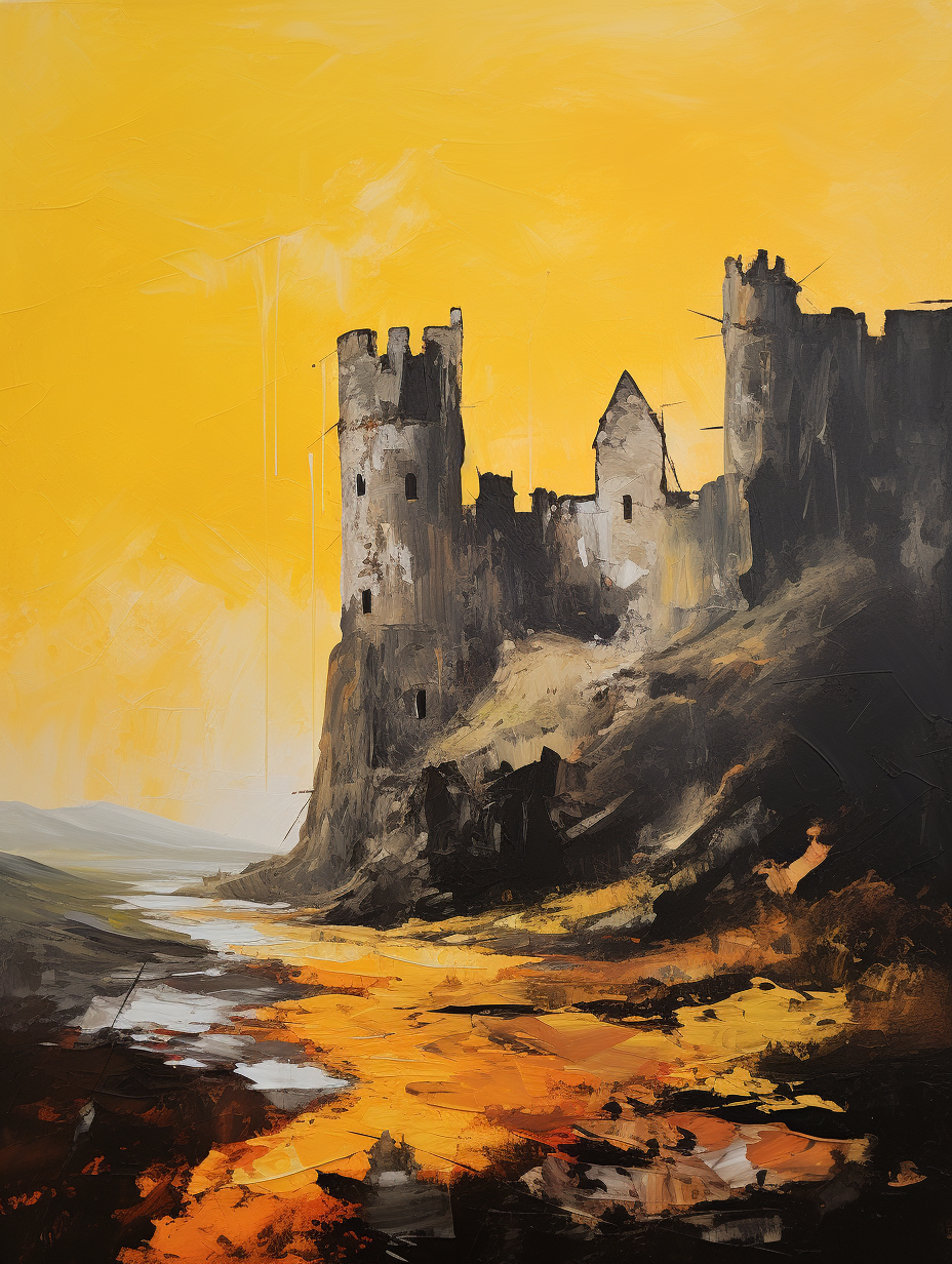 Enchanting medieval castle in yellow mist