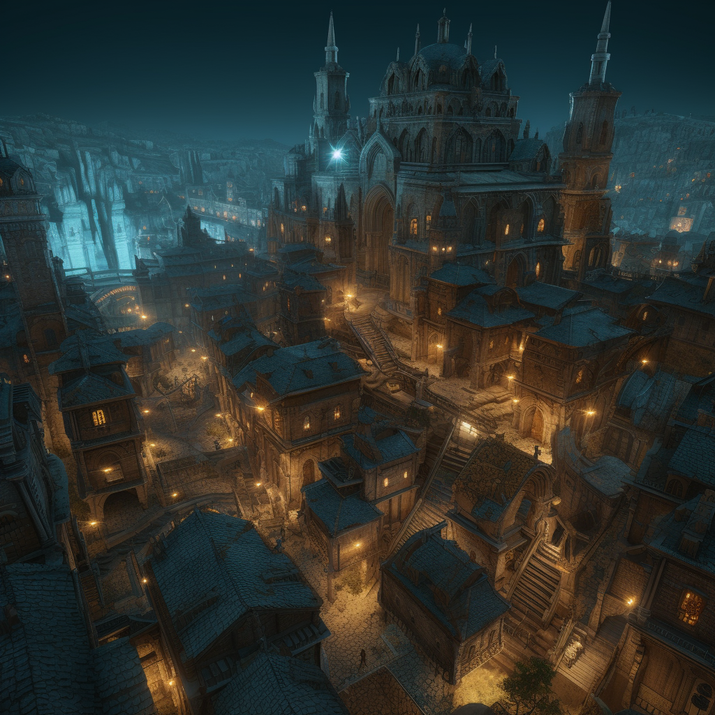 Stunning Medieval City at Night with Vibrant Lights