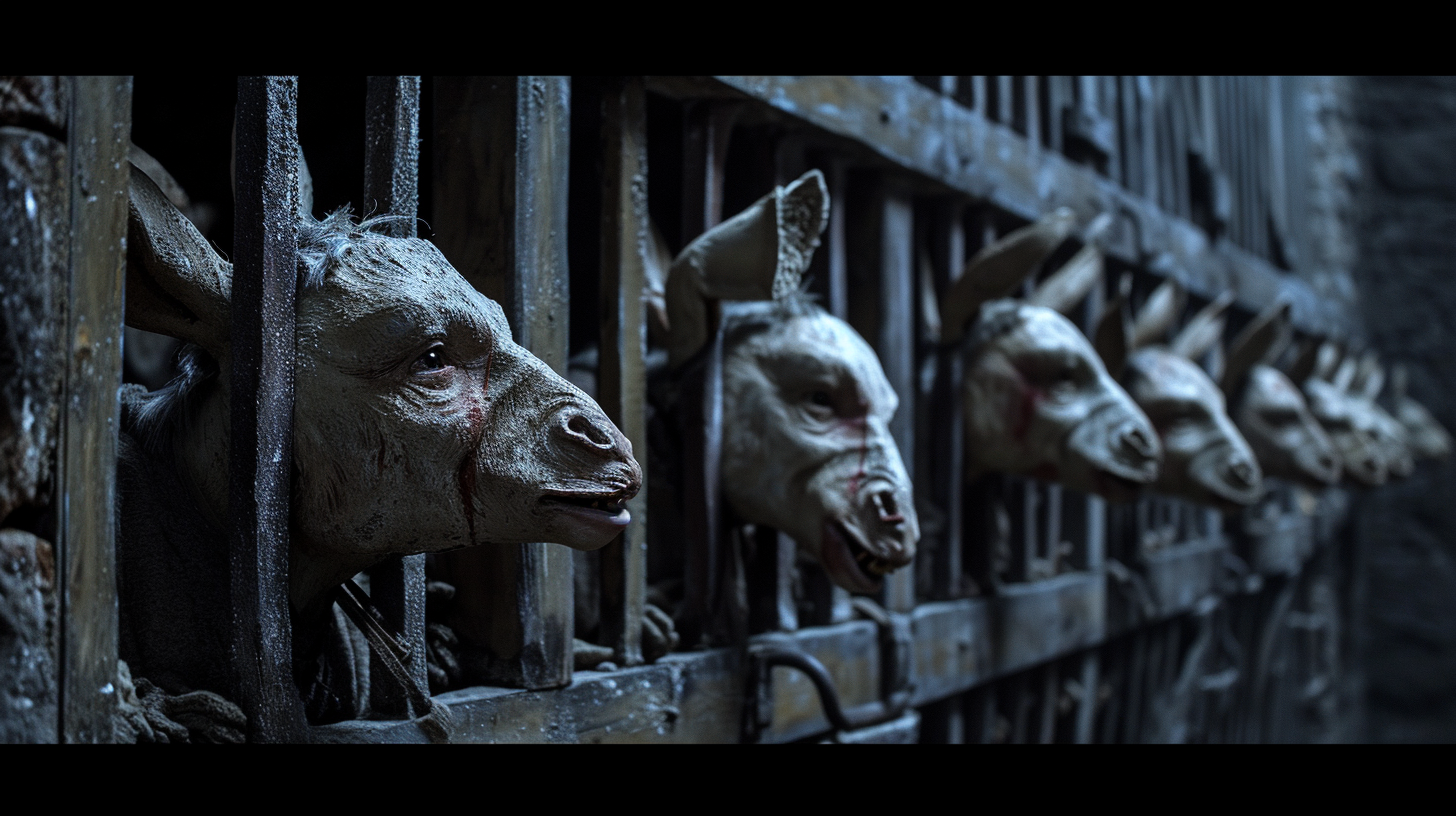 medieval dark fantasy stocks with donkey head mock