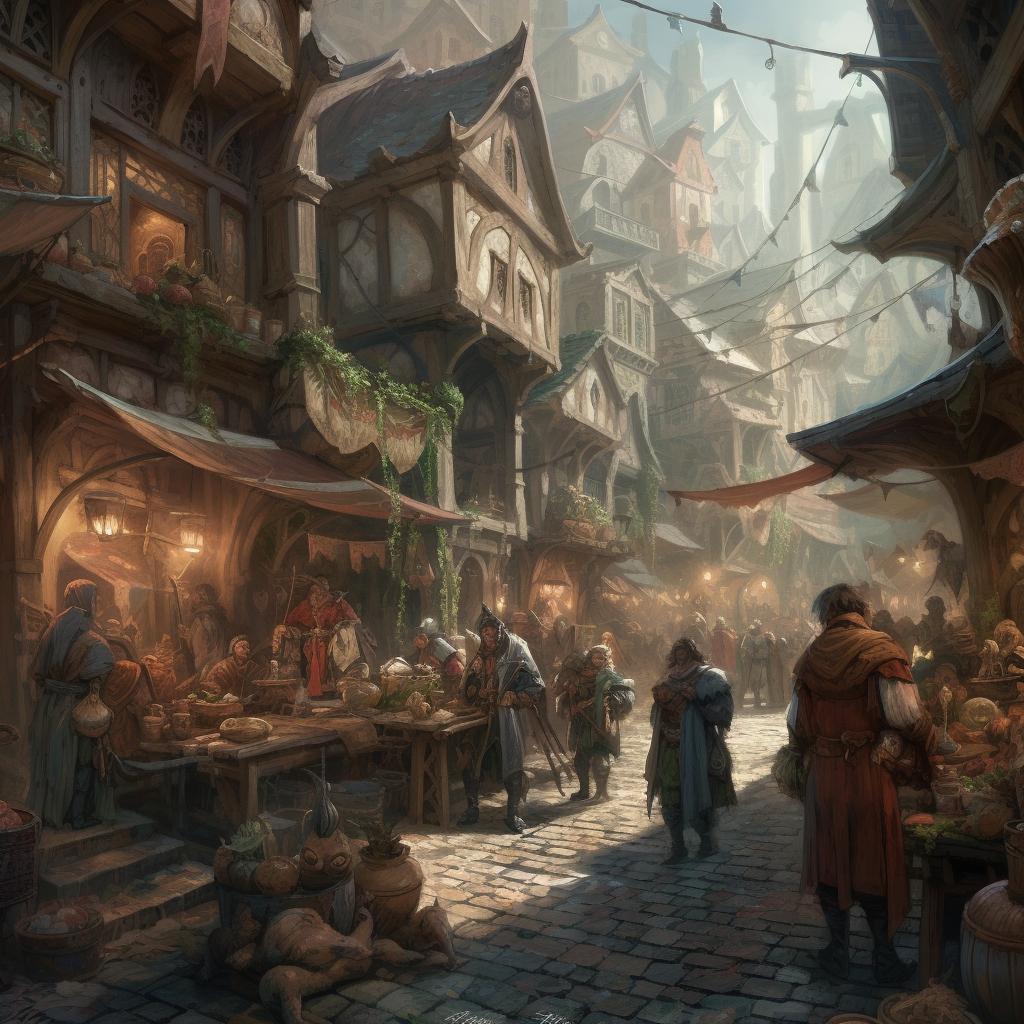 Medieval fantasy city street scene