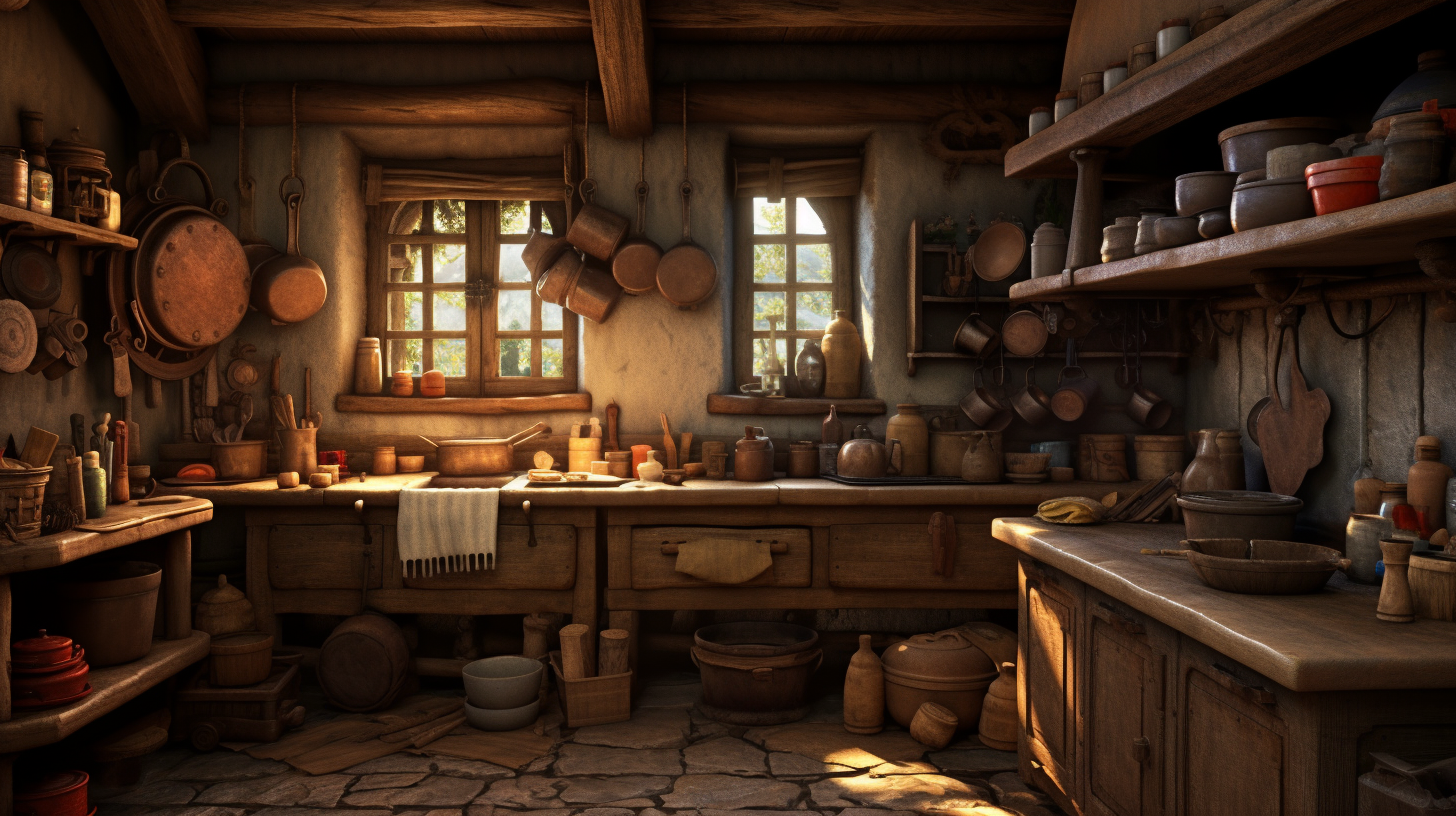 Medieval fantasy home kitchen scene