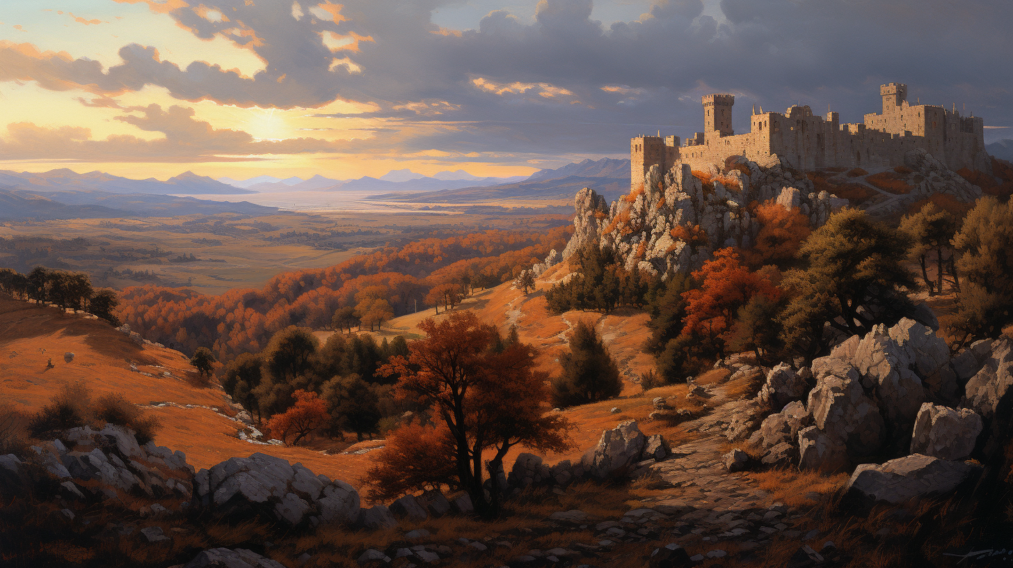 Majestic medieval fortresses at dusk in autumn