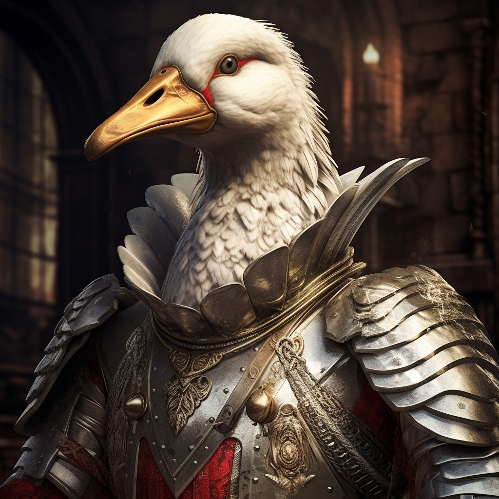 Goose in Medieval Armor Looking Triumphant