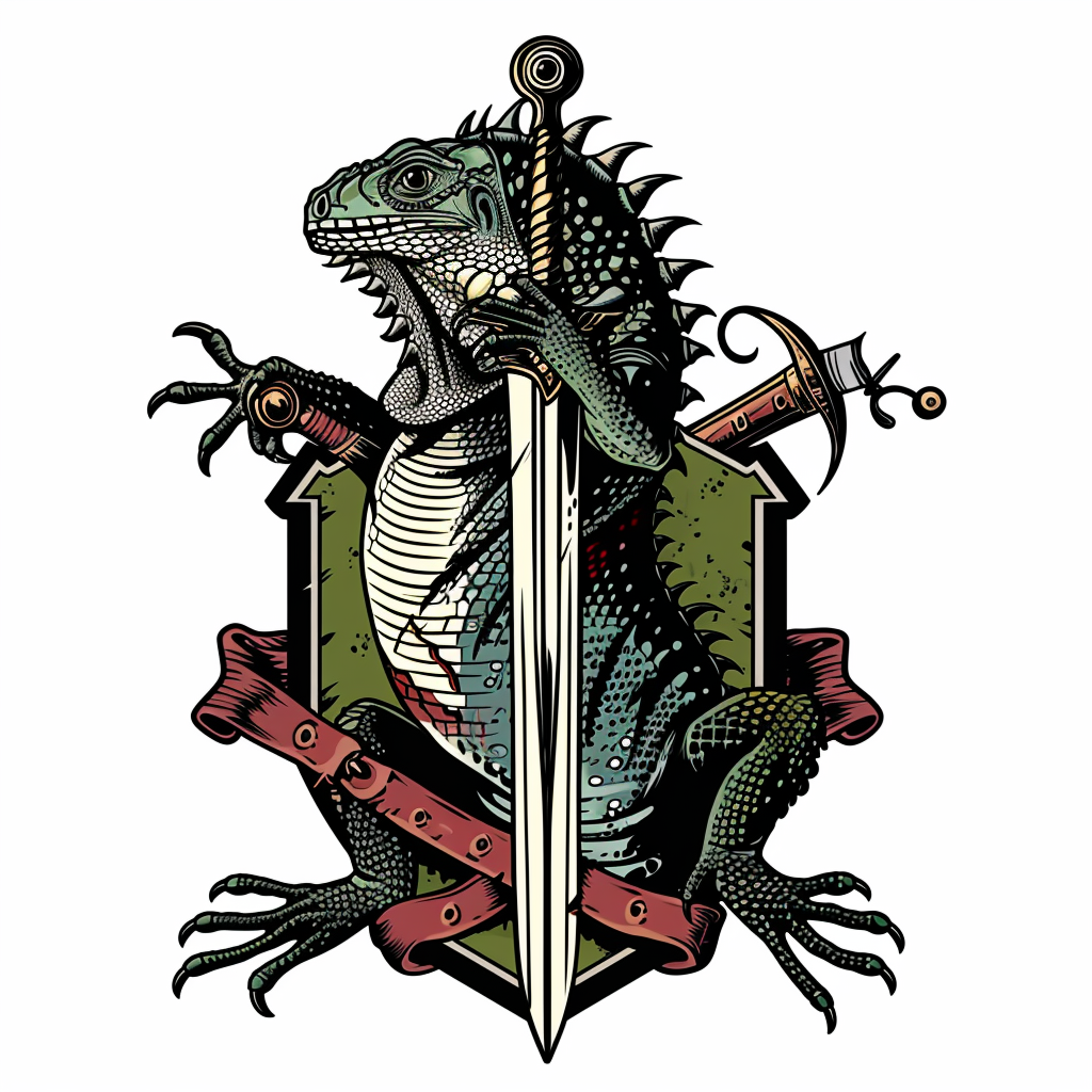 Majestic iguana crest with sword