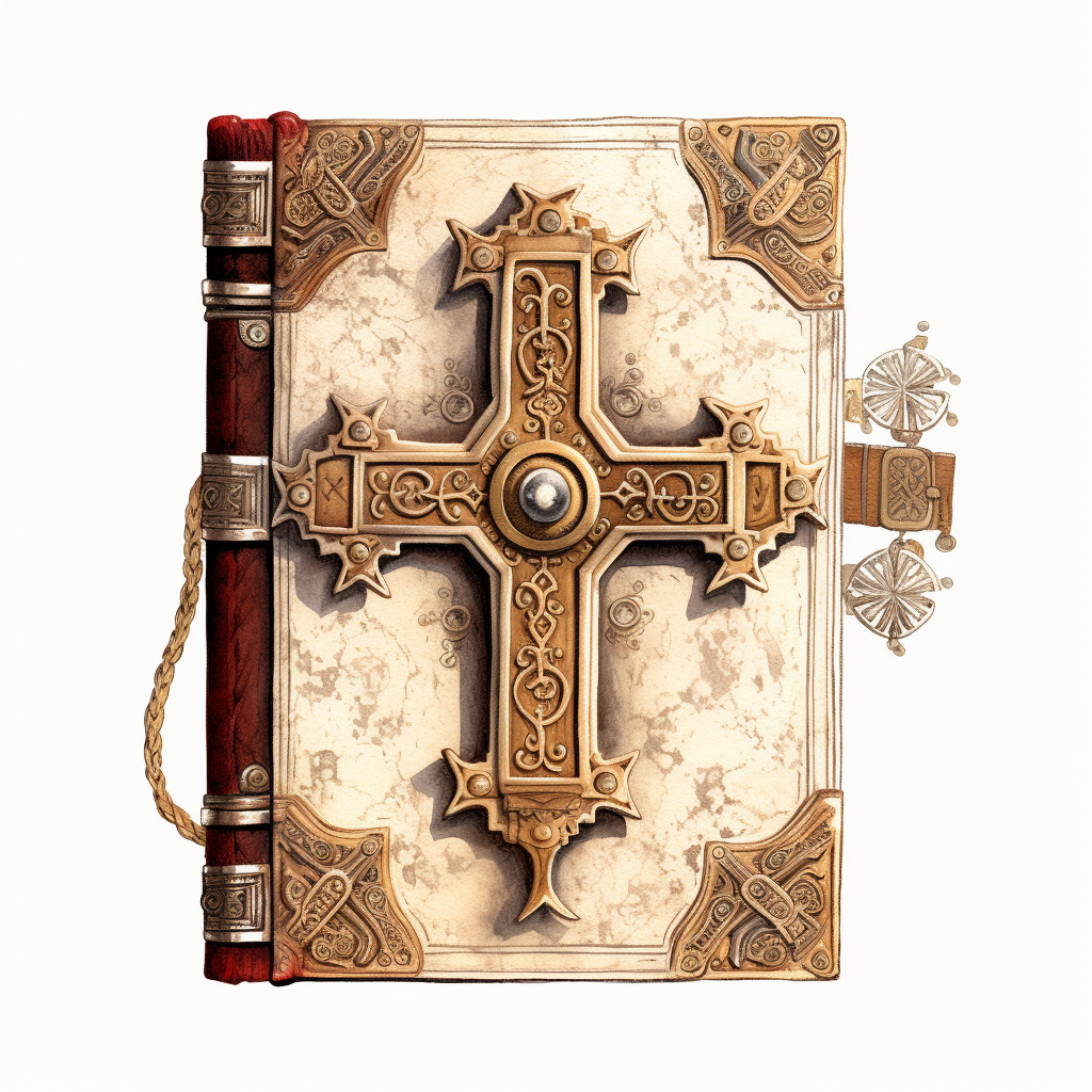 Hand-drawn medieval holy book with Greek cross