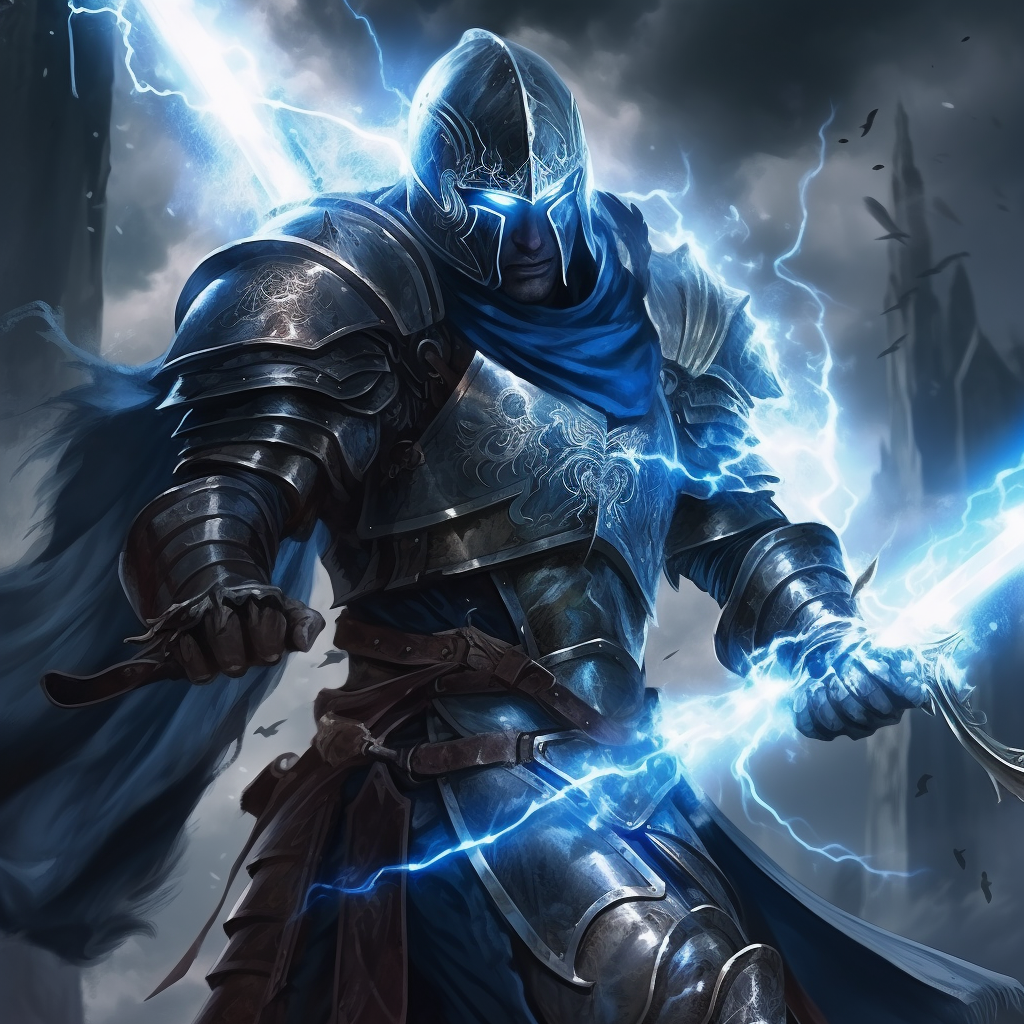 D&D Fantasy Art of Knight with Blue Lightning Sword