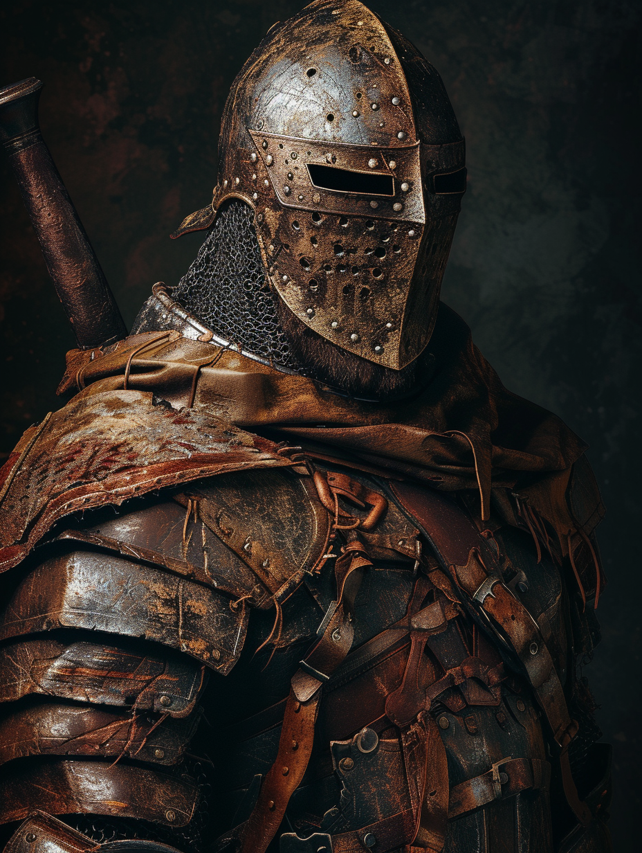 Medieval knight in rough armor