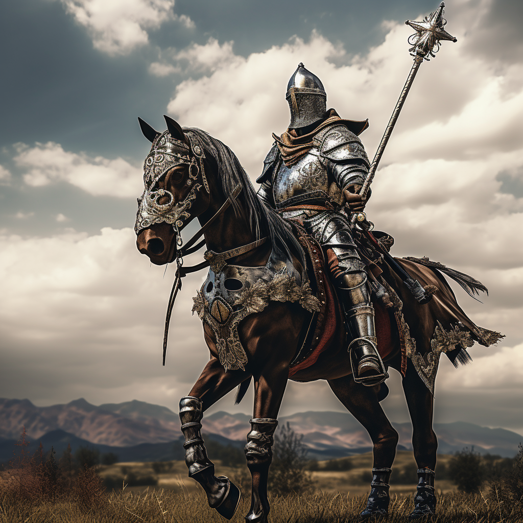 Medieval knight plate armor horse lance