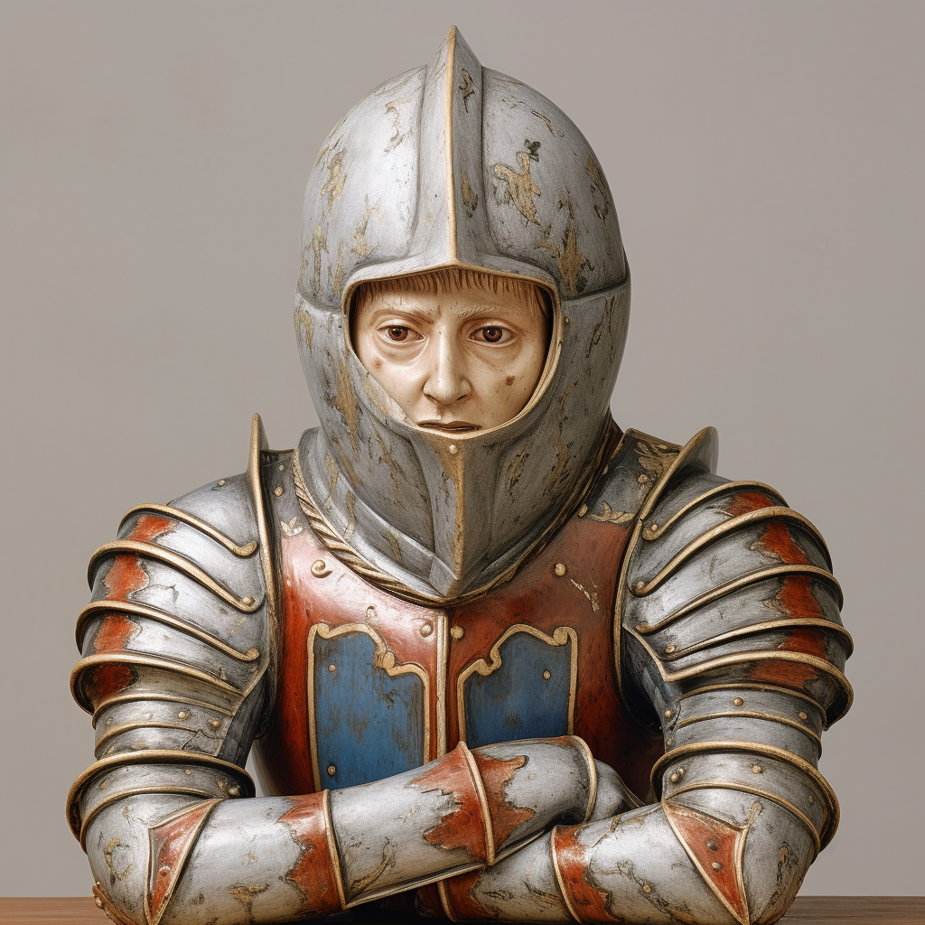 Knight with bored expression in medieval manuscript