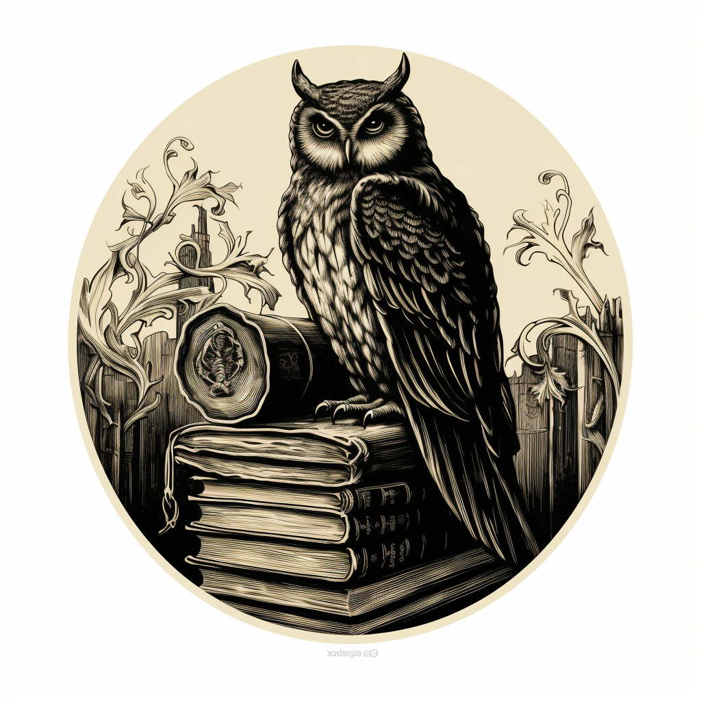 Medieval Owl Ex Libris with Hammer