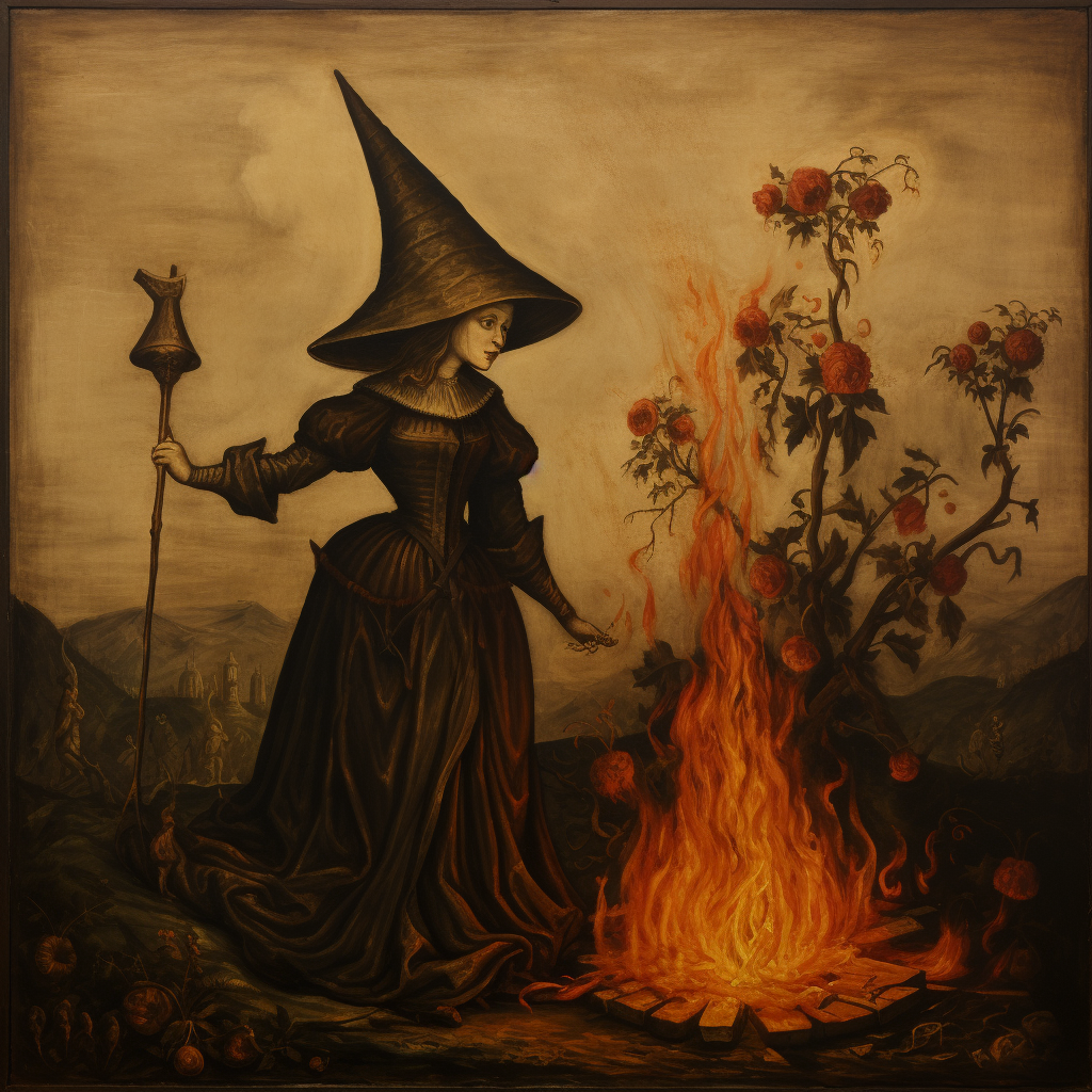 Medieval Painting of Burning Stake Witch