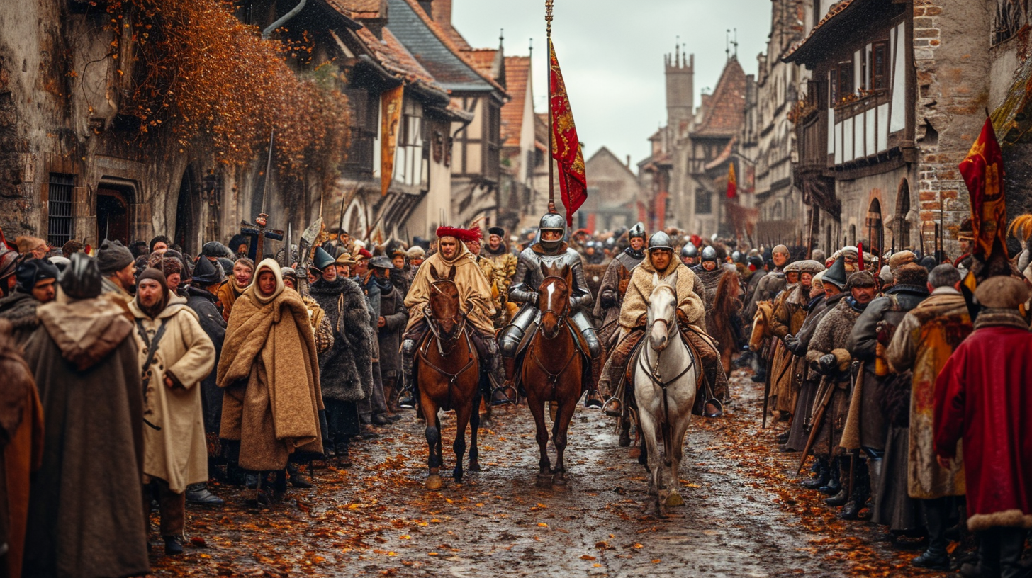 Medieval Parade With Civil Defense