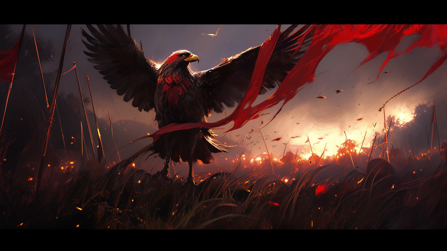 Illustration of Medieval Red Flag with Golden Eagle