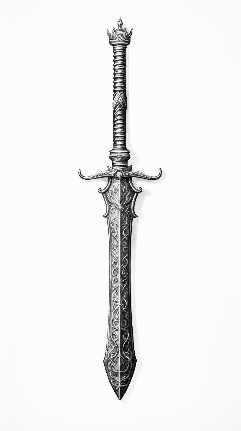 Pointillistic medieval sword tattoo design