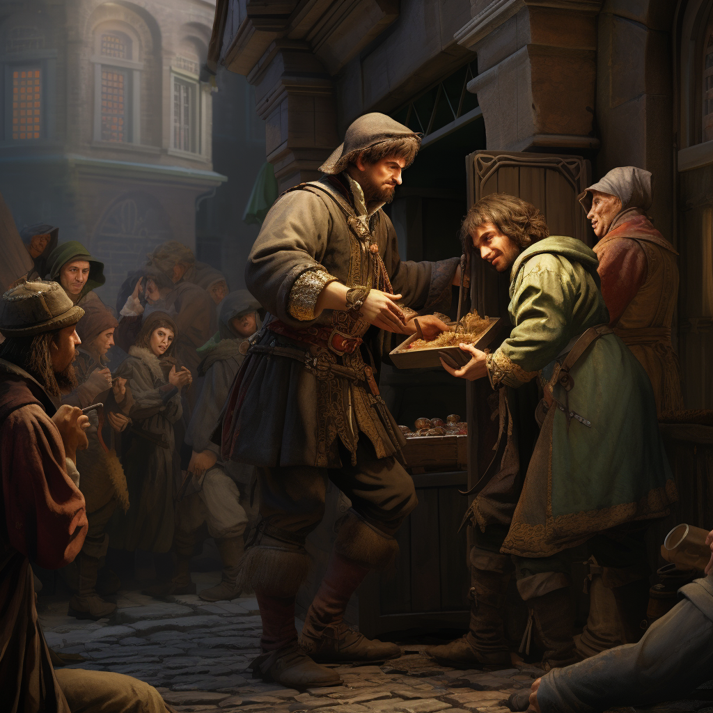 Medieval thief pickpocketing in city