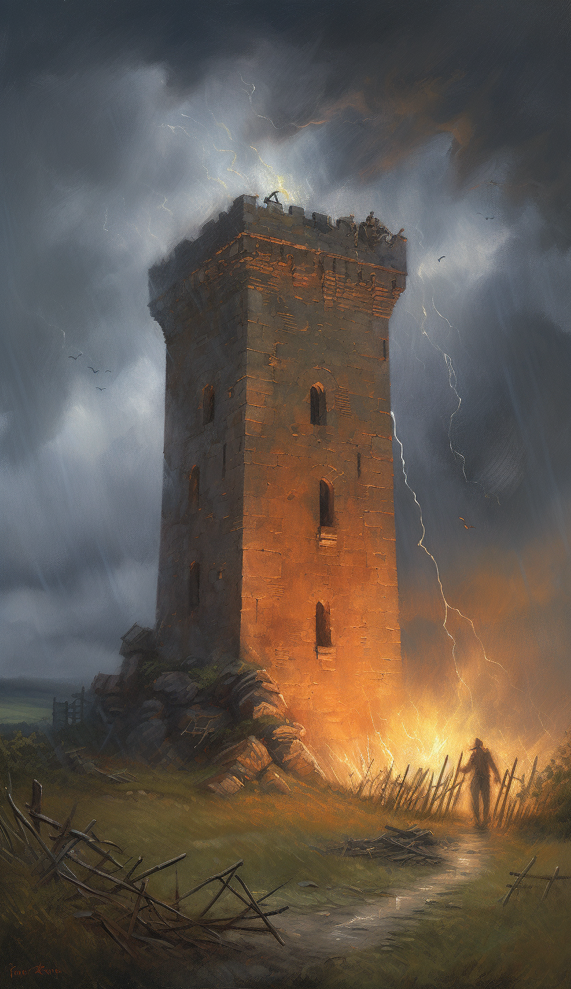 Image of a medieval tower on fire