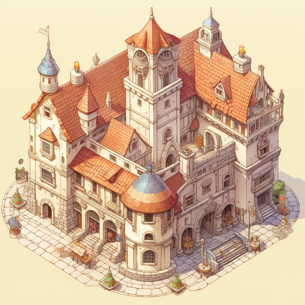 Isometric drawing of medieval town hall