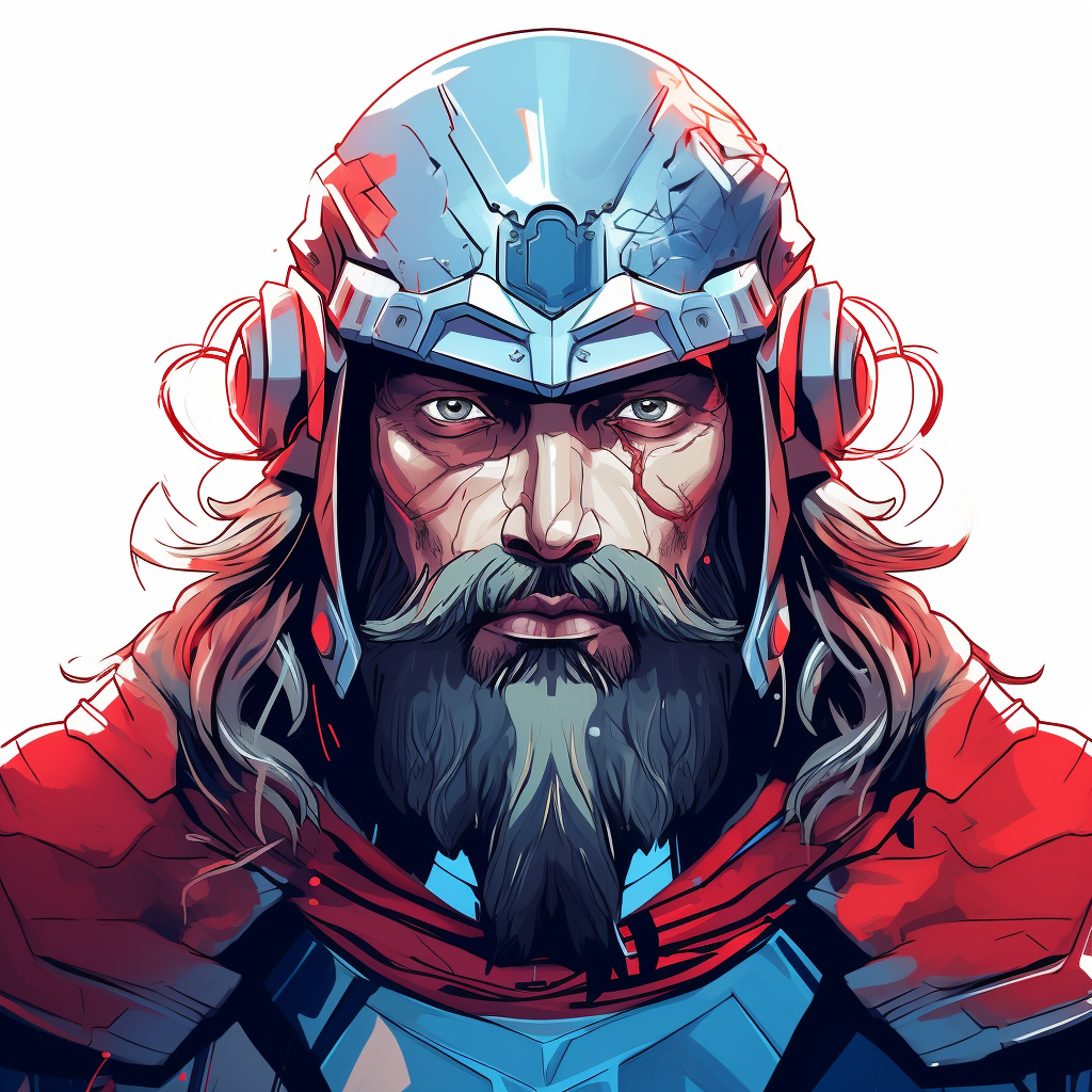 Medieval Viking with Red Helmet and Blue Wear