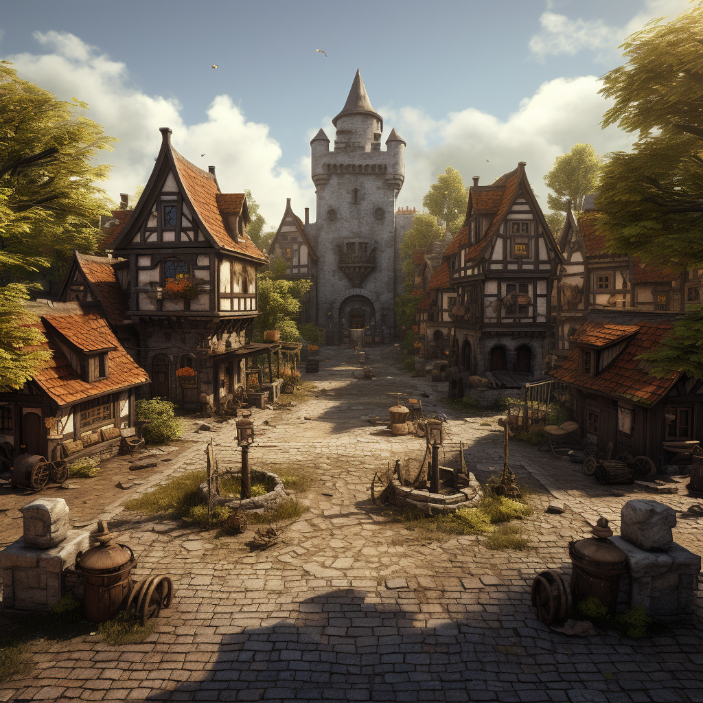 A medieval village square with a DND flair