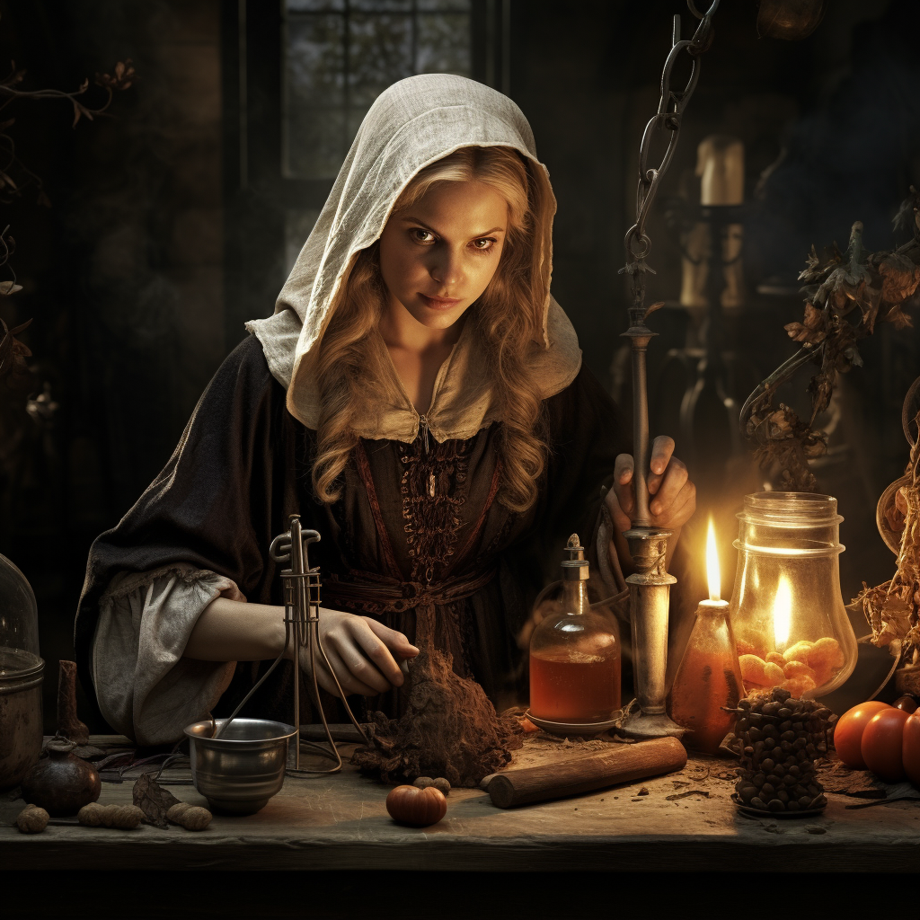 Powerful beserk potions brewed by a medieval witch