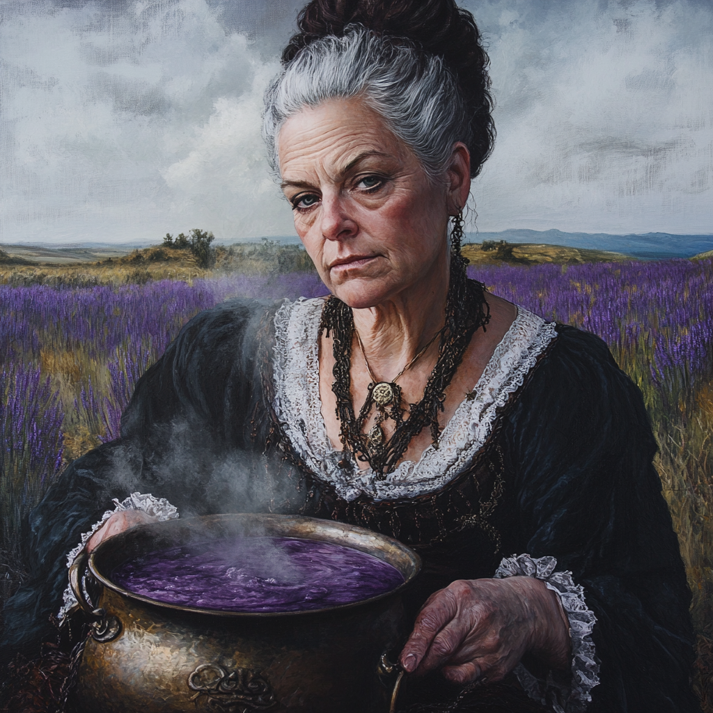 Elderly witch brewing magical potion