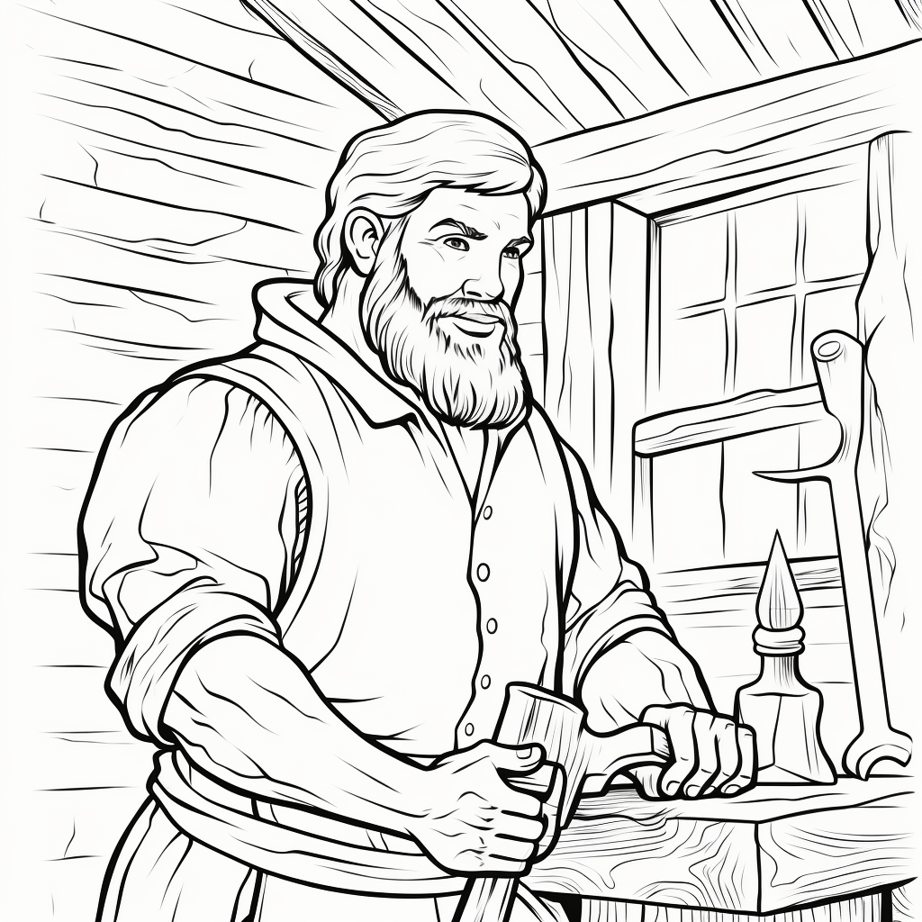 Cartoon blacksmith with hammer coloring page