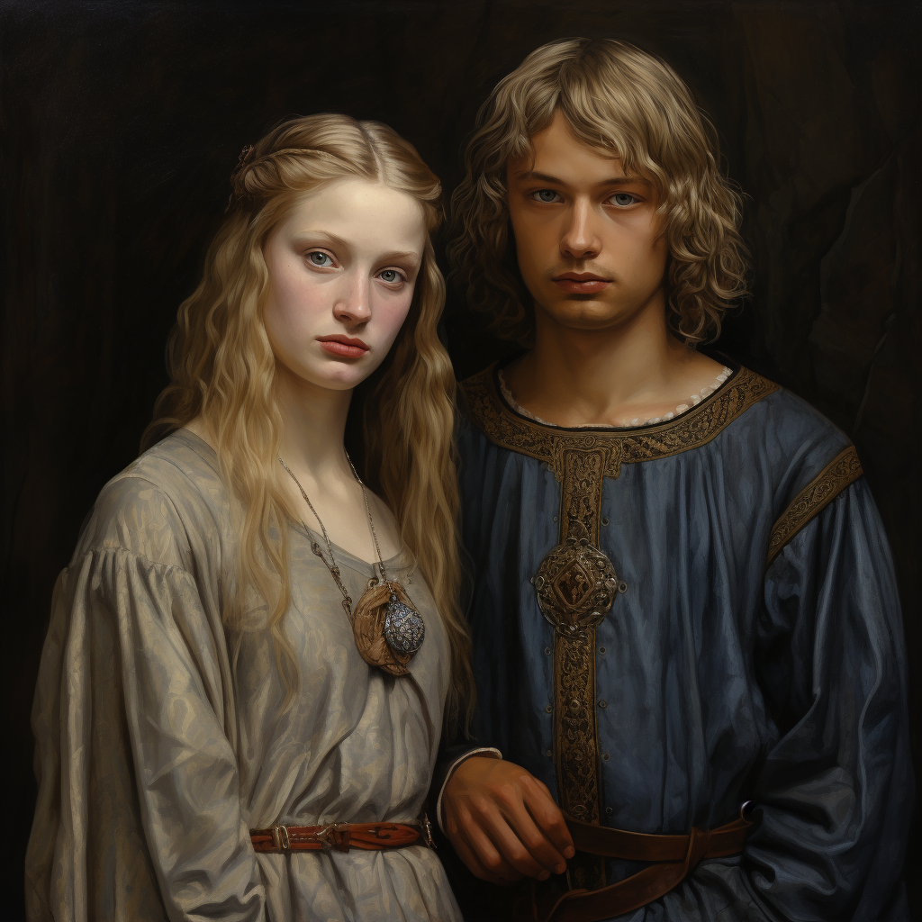 Medieval brother and sister with blonde hair and blue eyes