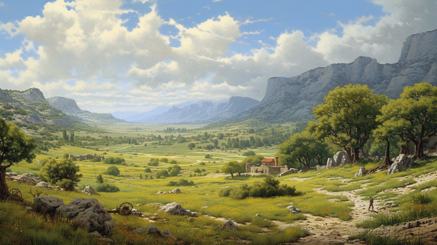 Highly detailed medieval California Texas landscape