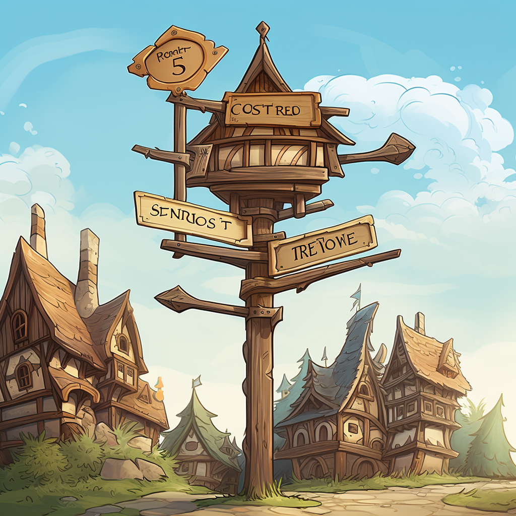 Cartoon wood direction sign in medieval style