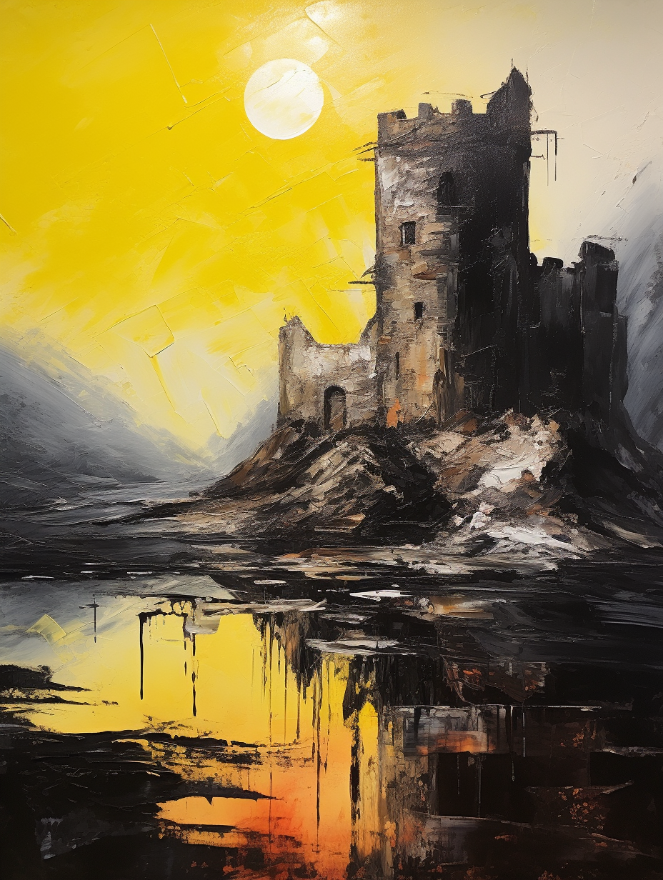 Medieval castle in yellow mist