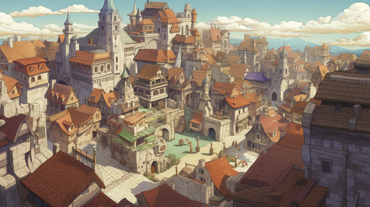 Aerial view of a magical medieval city