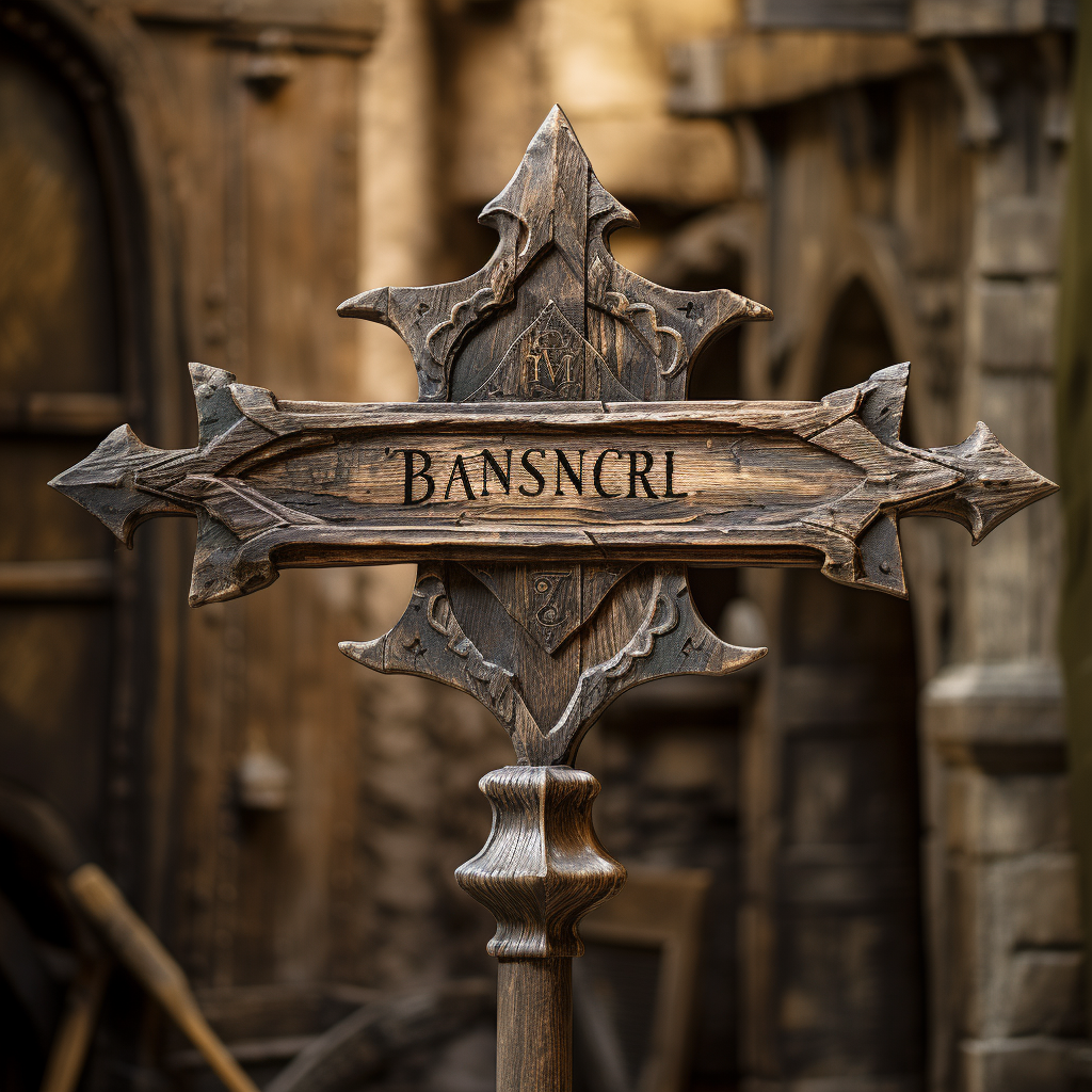 Medieval style wooden direction sign