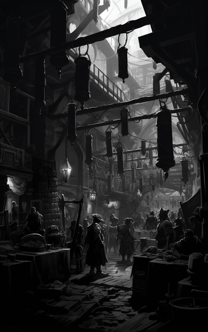 Illustration of a Crowded Medieval Fantasy Bazaar  ✨