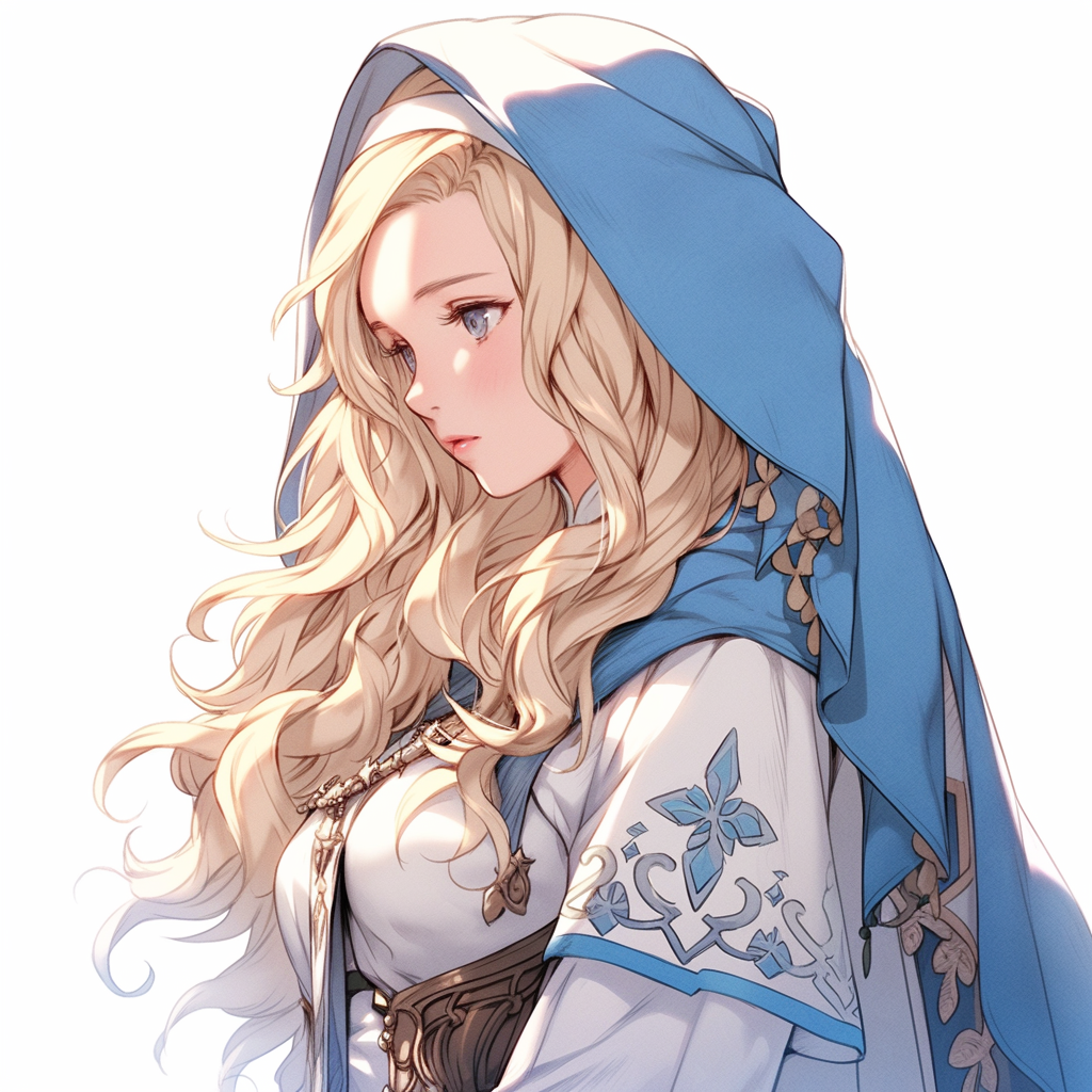 Beautiful blonde bioroid girl in medieval fantasy attire