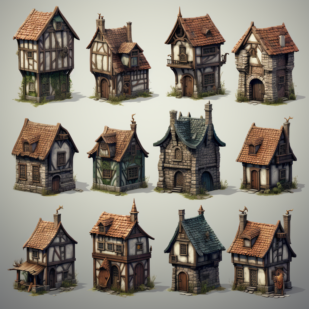 Aerial view of medieval fantasy buildings