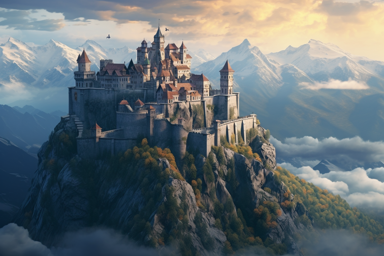 Enchanting medieval fantasy castle on mountain  ✨