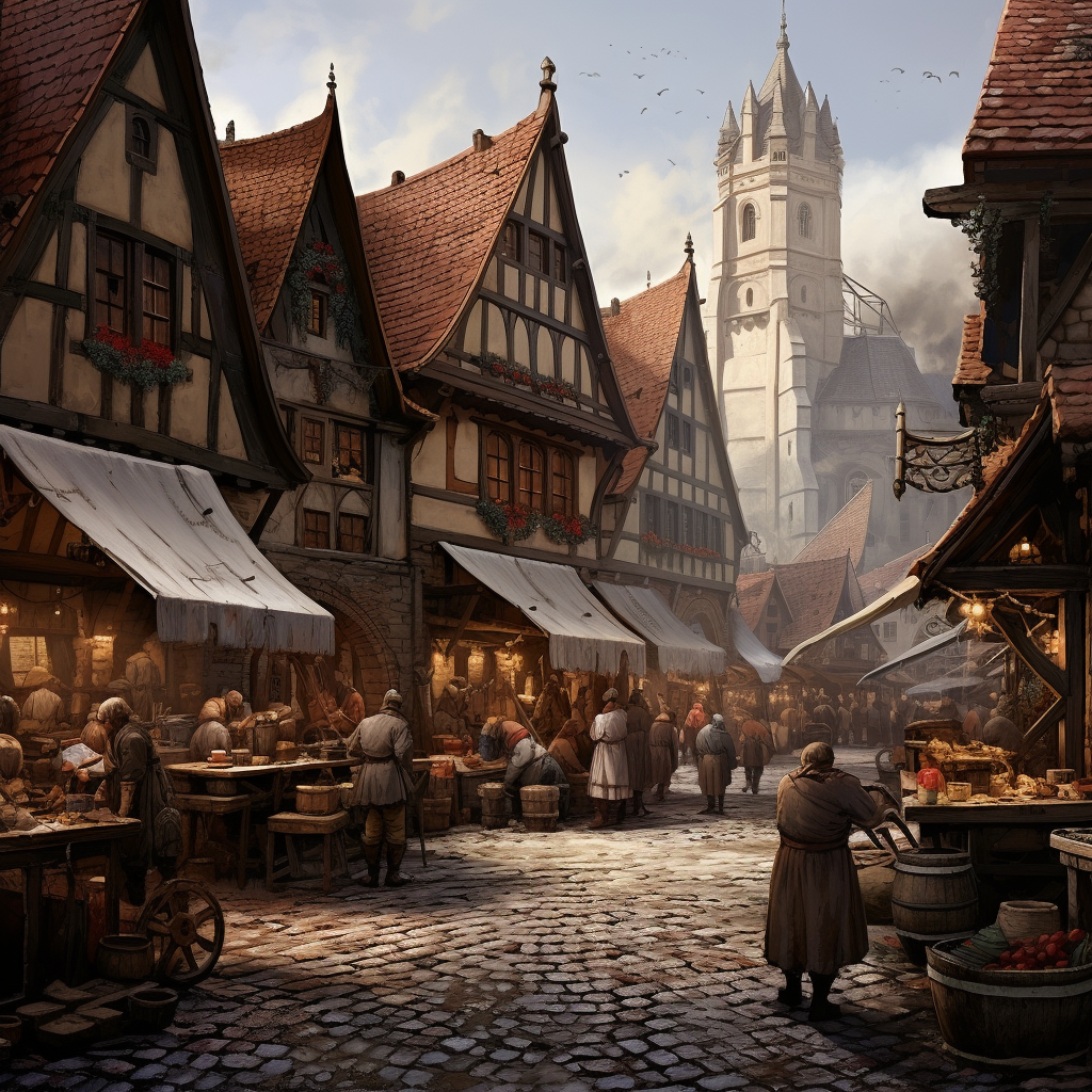 Vibrant medieval German market scene