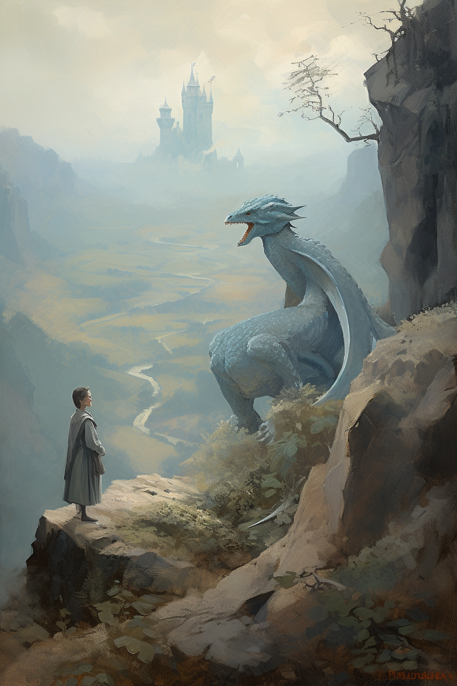 Baby Blue Dragon in Fantasy Painting