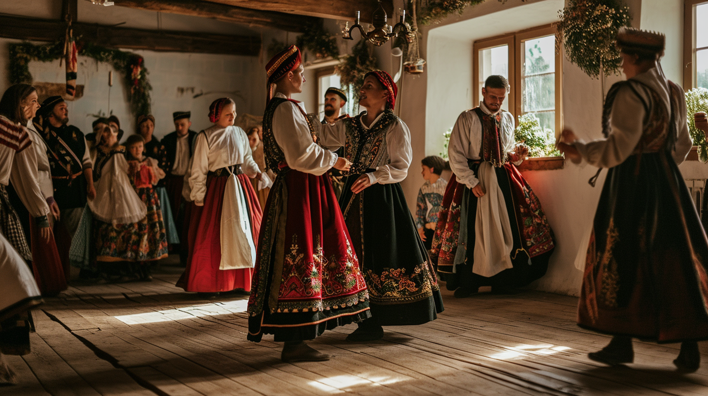 Colorful medieval Poland wedding ceremony