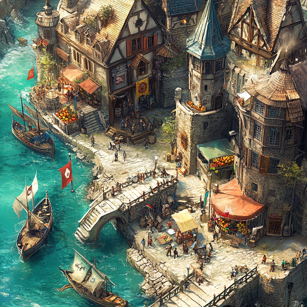 Bird's Eye View Medieval Port City