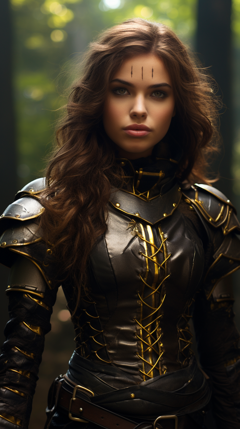 Medieval power ranger girl with black gold armor