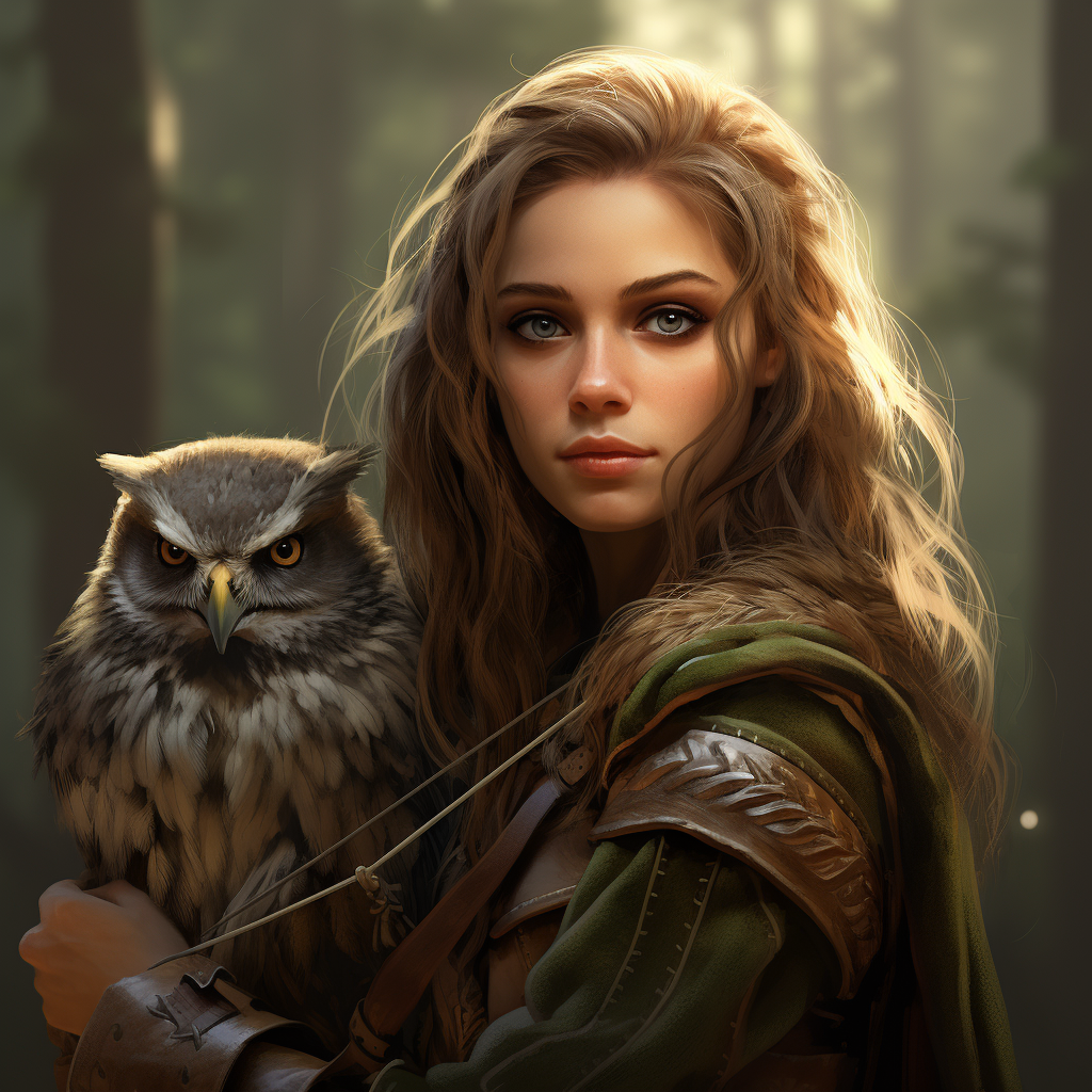 Realistic image of a medieval ranger woman with braids