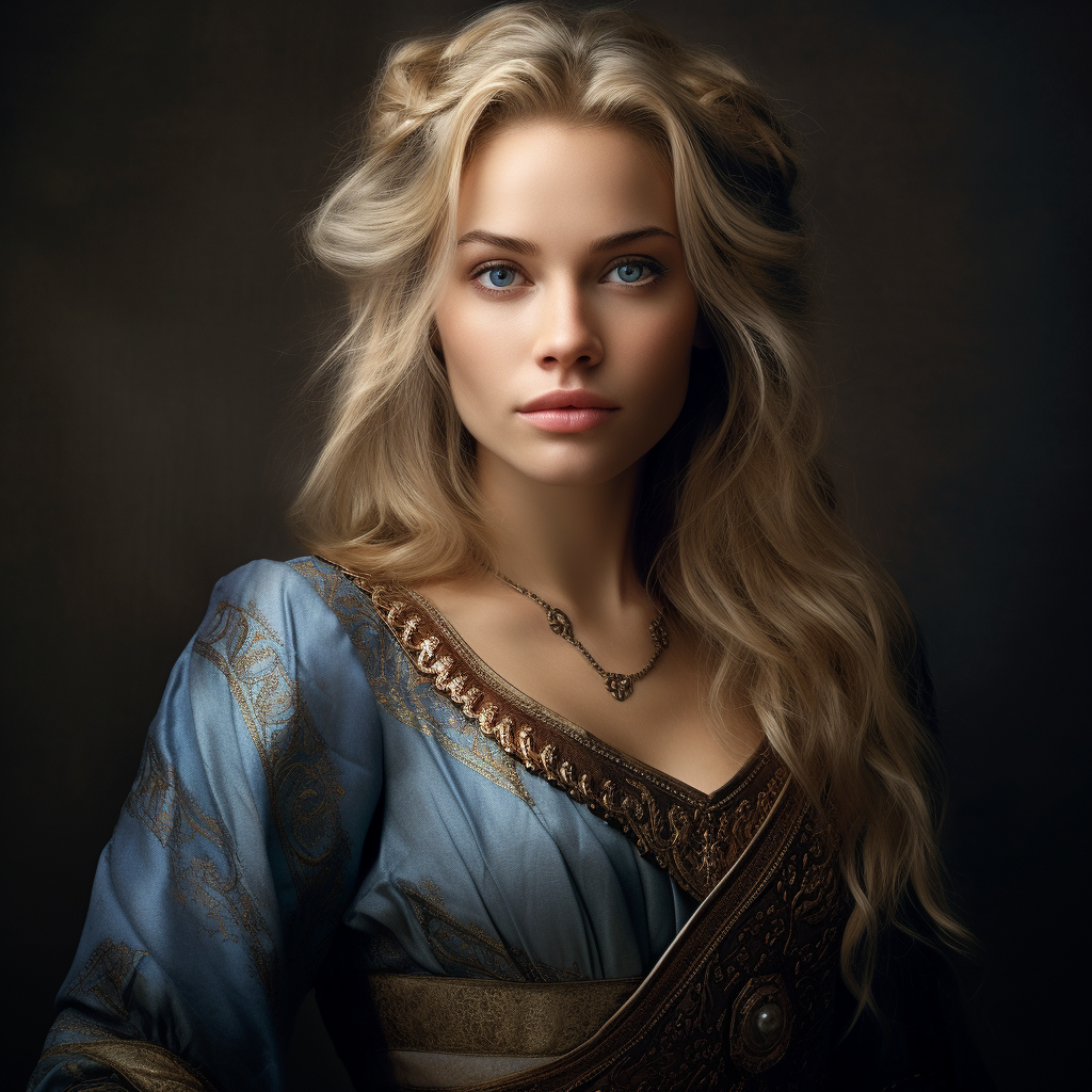 Regal blonde lady with blue eyes