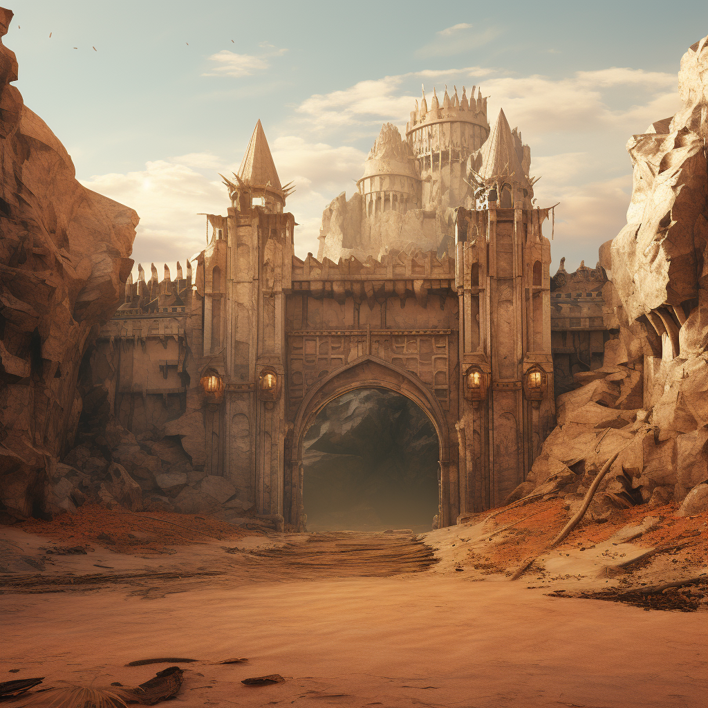 Detailed image of medieval ruins with sand accumulation gates