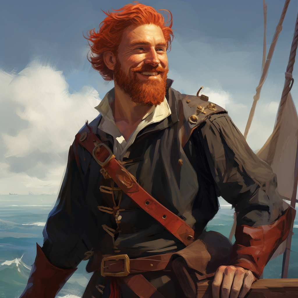 Smiling medieval sailor with red hair